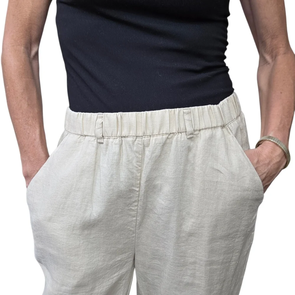 Quince 100% European Linen Pants Driftwood Pull On Size S